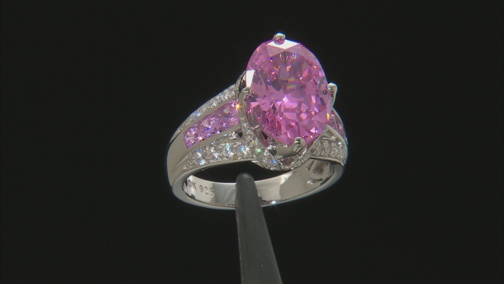 Pink and White Cubic Zirconia Rhodium Over Sterling Silver Ring 8.51ctw Video Thumbnail