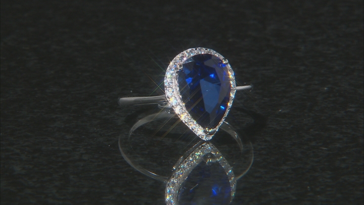 Lab Created Blue Sapphire and White Cubic Zirconia Rhodium Over Sterling Ring With Band 6.40ctw Video Thumbnail