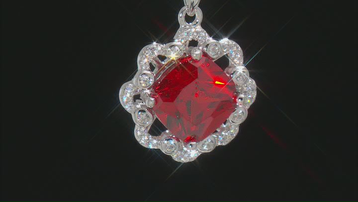 Orange and White Cubic Zirconia Rhodium Over Sterling Silver Pendant With Chain 4.15ctw