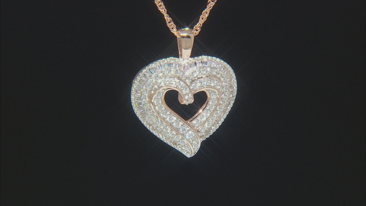 White Cubic Zirconia 18k Rose Gold Over Sterling Silver Heart Pendant With Chain 2.00ctw Video Thumbnail