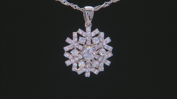 White Cubic Zirconia Rhodium Over Sterling Silver Snowflake Pendant With Chain 2.99ctw Video Thumbnail