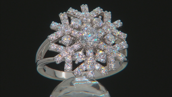 White Cubic Zirconia Rhodium Over Sterling Silver Snowflake Ring 2.99ctw Video Thumbnail