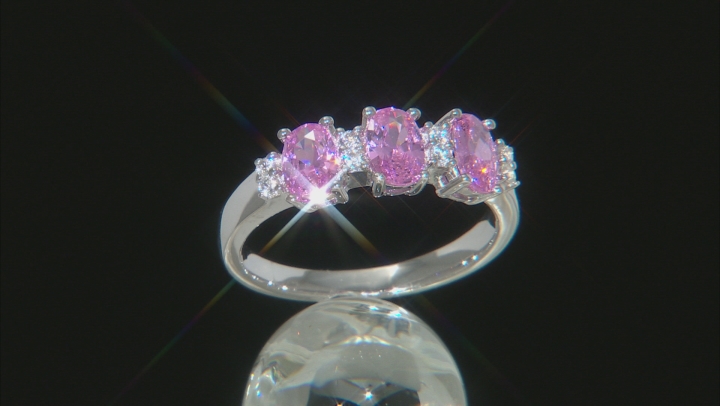 Pink and White Cubic Zirconia Rhodium Over Sterling Silver Ring 2.13ctw Video Thumbnail