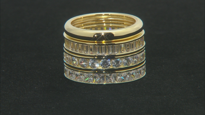 White Cubic Zirconia 18k Yellow Gold Over Sterling Silver Rings Set Of 4 10.73ctw Video Thumbnail