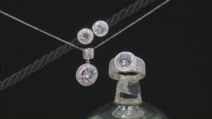 White Cubic Zirconia Rhodium Over Sterling Silver Jewelry Set 13.00ctw Video Thumbnail