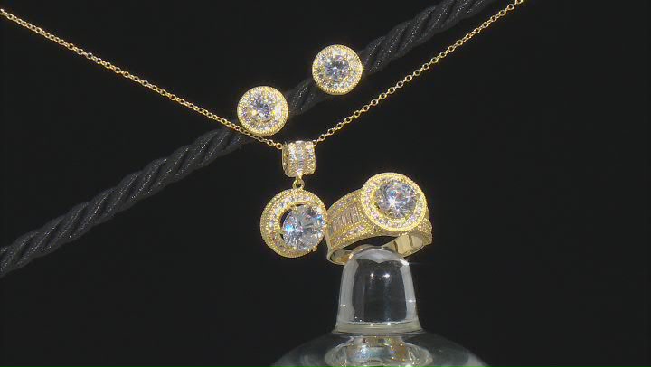 White Cubic Zirconia 18k Yellow Gold Over Sterling Silver Jewelery Set 13.00ctw Video Thumbnail