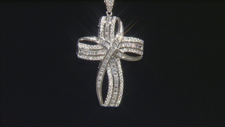 Cubic Zirconia Rhodium Over Sterling Silver Cross Pendant With Chain 3.07ctw (2.28ctw DEW) Video Thumbnail