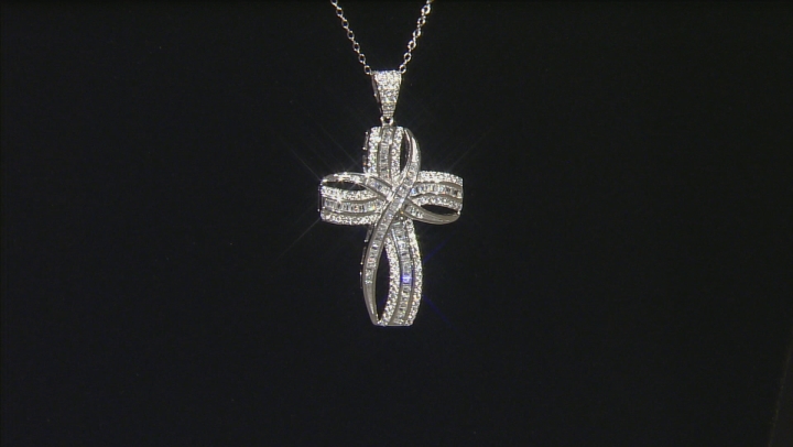 Cubic Zirconia Rhodium Over Sterling Silver Cross Pendant With Chain 3.07ctw (2.28ctw DEW) Video Thumbnail