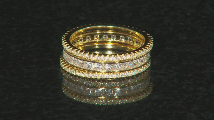 Cubic Zirconia 18k Yellow Gold Over Sterling Silver Rings- Set Of 3 3.39ctw Video Thumbnail