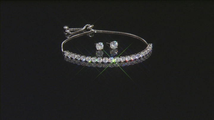 Cubic Zirconia Rhodium Over Sterling Silver Bracelet And Earrings Set 11.89ctw Video Thumbnail