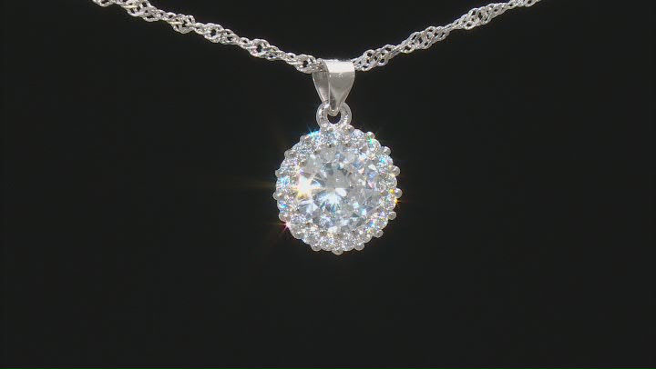 Cubic Zirconia Rhodium Over Silver Earrings Ring And Pendant With Chain 12.54ctw Video Thumbnail