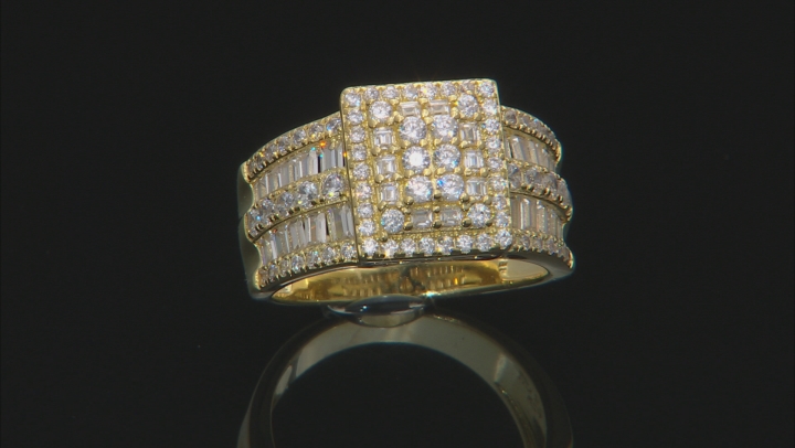 White Cubic Zirconia 18k Yellow Gold Over Sterling Silver Ring With Band 4.32ctw Video Thumbnail