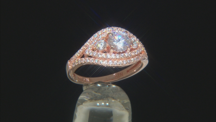 White Cubic Zirconia 18k Rose Gold Over Sterling Silver Ring And Earrings 2.42ctw Video Thumbnail