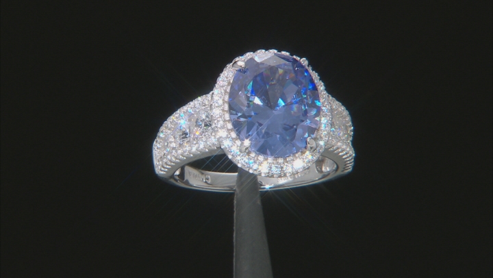 Blue And White Cubic Zirconia Rhodium Over Silver Ring 10.01ctw Video Thumbnail