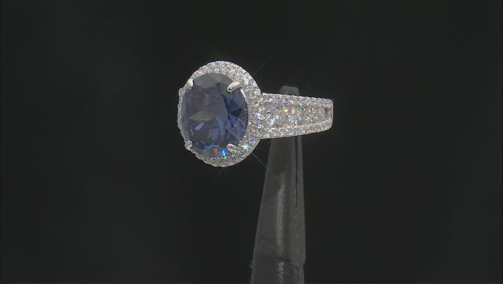 Blue And White Cubic Zirconia Rhodium Over Silver Ring 10.01ctw Video Thumbnail