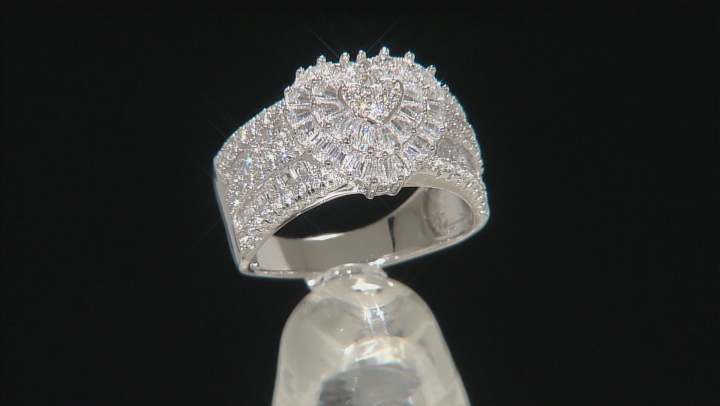 White Cubic Zirconia Rhodium Over Silver Heart Ring 2.24ctw Video Thumbnail