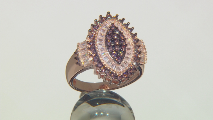 Brown And White Cubic Zirconia 18k Rose Gold Over Silver Ring 2.47ctw Video Thumbnail