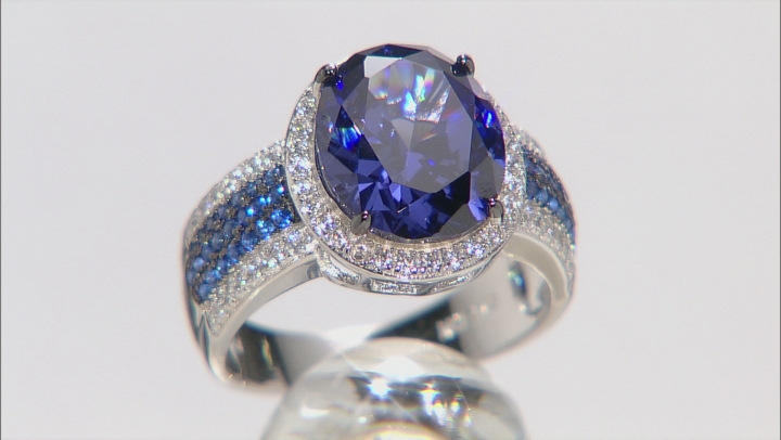 Blue And White Cubic Zirconia And Lab Created Blue Spinel Rhodium Over Silver Ring 7.92ctw Video Thumbnail