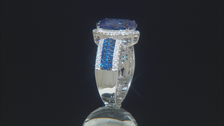 Blue And White Cubic Zirconia And Lab Created Blue Spinel Rhodium Over Silver Ring 7.92ctw Video Thumbnail