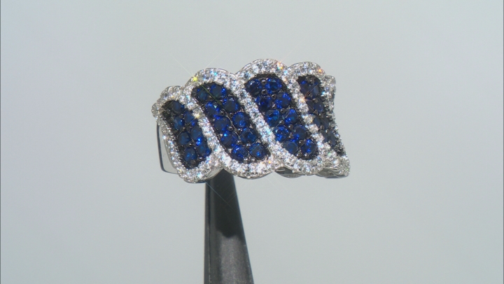 Blue Lab Created Spinel And White Cubic Zirconia Rhodium Over Silver Ring 2.78ctw Video Thumbnail