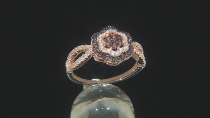 Brown And White Cubic Zirconia 18k Rose Gold Over Sterling Silver Ring .82ctw