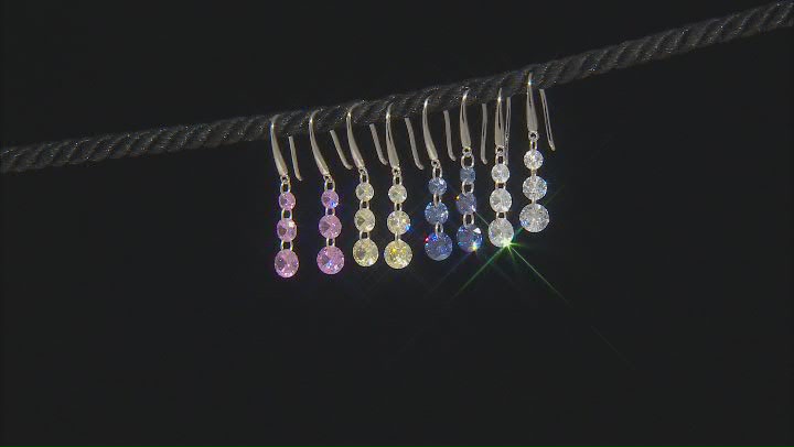 Blue/White/Yellow/Pink Cubic Zirconia Rhodium Over Silver Earrings 20.16ctw Video Thumbnail