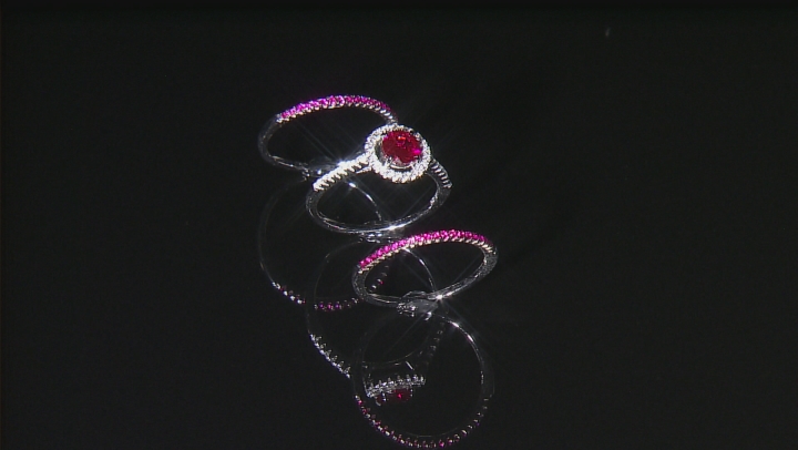 Red And White Cubic Zirconia Rhodium Over Silver Ring With Bands 2.21ctw Video Thumbnail