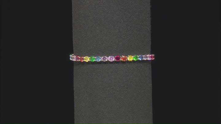 Blue/Purple/Pink/Red/Yellow Cubic Zirconia/green nanocrystal Rhodium Over Silver Bracelet 61.76ctw Video Thumbnail