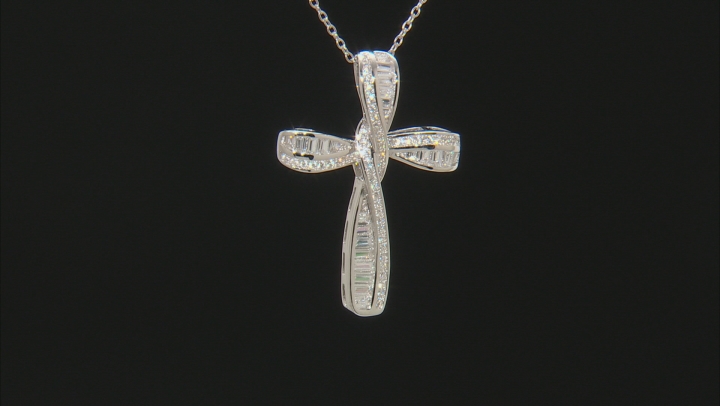 White Cubic Zirconia Rhodium Over Silver Cross Pendant With Chain 2.34ctw Video Thumbnail