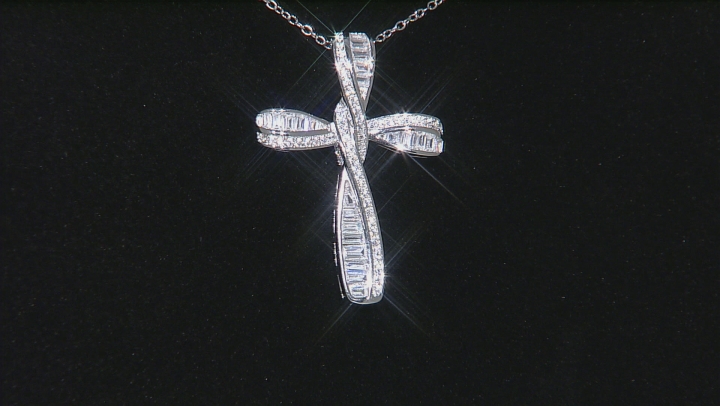 White Cubic Zirconia Rhodium Over Silver Cross Pendant With Chain 2.34ctw Video Thumbnail