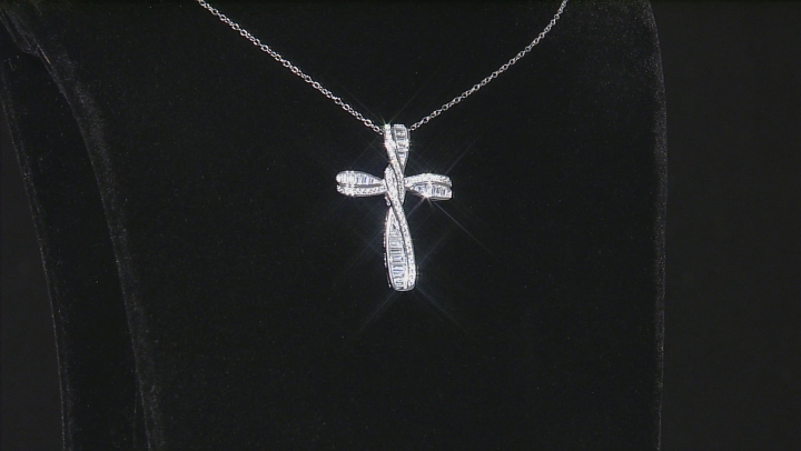 White Cubic Zirconia Rhodium Over Silver Cross Pendant With Chain 2.34ctw Video Thumbnail