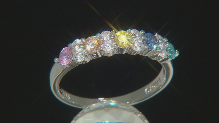 Blue, Yellow, Brown, Pink, White Cubic Zirconia Rhodium Over Sterling Silver Ring 1.31ctw Video Thumbnail