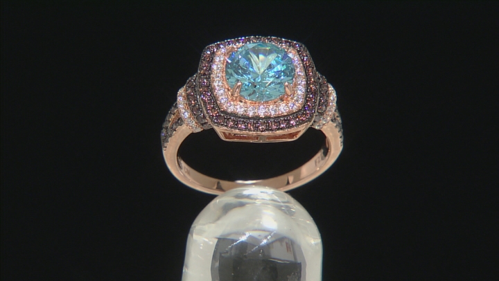 Blue Brown And White Cubic Zirconia 18k Rose Gold Over Sterling Silver Ring 4.32ctw Video Thumbnail