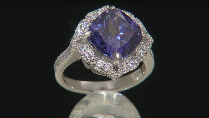 Blue And White Cubic Zirconia Rhodium Over Sterling Silver Ring 6.73ctw Video Thumbnail