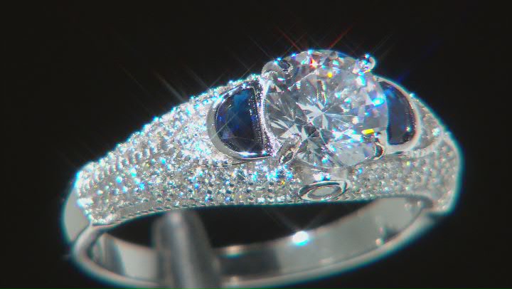 Blue And White Cubic Zirconia Rhodium Over Silver Ring 3.46ctw Video Thumbnail