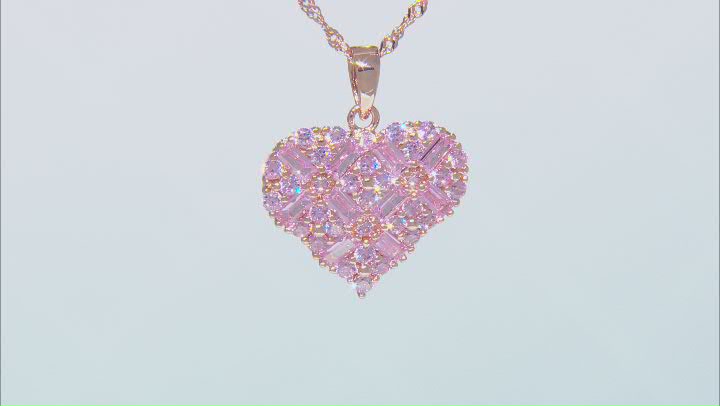 Pink Cubic Zirconia 18k Rose Gold Over Sterling Silver Heart Pendant with Chain 3.98ctw Video Thumbnail