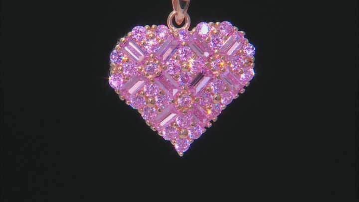 Jewelili Heart Pendant Necklace Pink Sapphire Jewelry in Rose Gold Over Sterling Silver
