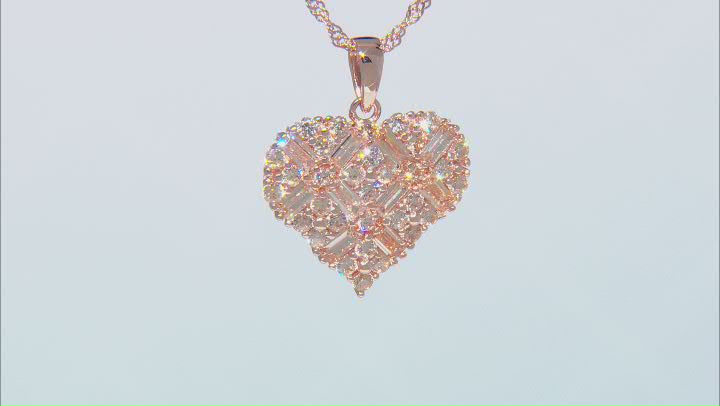 Champagne Cubic Zirconia 18K Rose Gold Over Sterling Silver Heart Pendant With Chain 3.98ctw Video Thumbnail