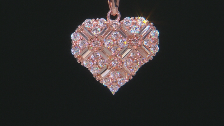 Champagne Cubic Zirconia 18K Rose Gold Over Sterling Silver Heart Pendant With Chain 3.98ctw Video Thumbnail