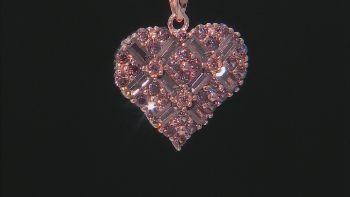 Mocha Cubic Zirconia 18K Rose Gold Over Sterling Silver Heart Pendant With Chain 3.98ctw Video Thumbnail