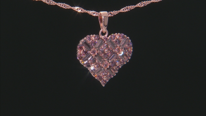 Mocha Cubic Zirconia 18K Rose Gold Over Sterling Silver Heart Pendant With Chain 3.98ctw Video Thumbnail