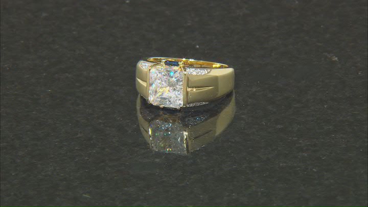 White Cubic Zirconia And Lab Created Blue Sapphire 18K Yellow Gold Over Sterling Silver Men's Ring Video Thumbnail