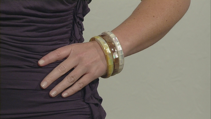 Golden, White And Champagne South Sea Mother-Of-Pearl Bangle Set Of 3 Video Thumbnail