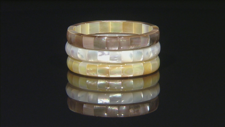 Golden, White And Champagne South Sea Mother-Of-Pearl Bangle Set Of 3 Video Thumbnail
