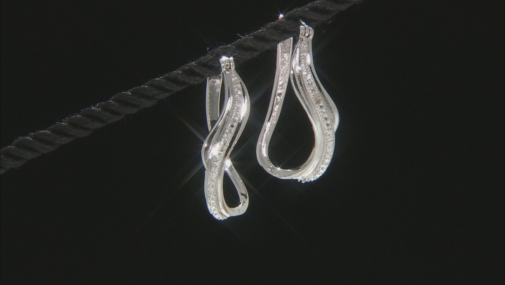 White Diamond Accent Rhodium Over Brass Hoop Earrings Video Thumbnail