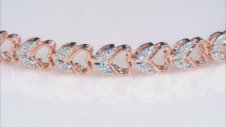 White Diamond Accent 14k Rose Gold Over Bronze Heart Tennis Bracelet Video Thumbnail