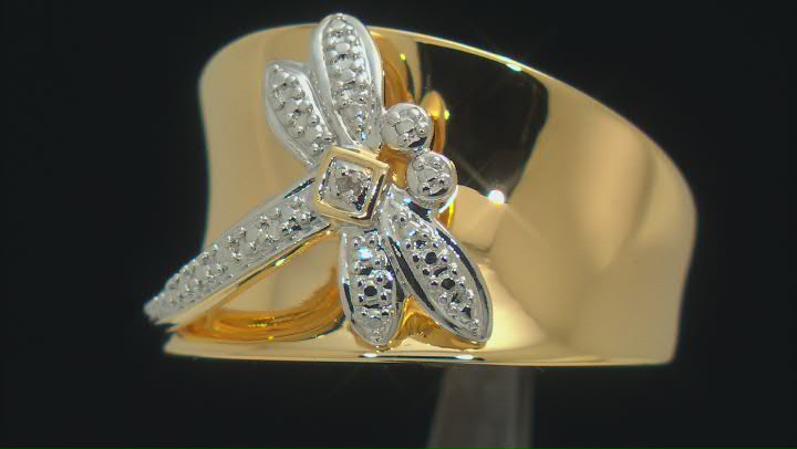 White Diamond Accent 14k Yellow Gold Over Bronze Wide Band Dragonfly Ring Video Thumbnail