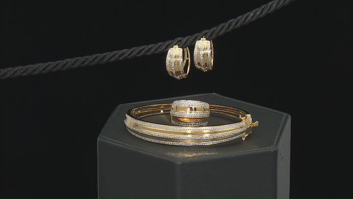 White Diamond Accent 14k Yellow Gold Over Bronze Ring, Earring And Bracelet Set Video Thumbnail