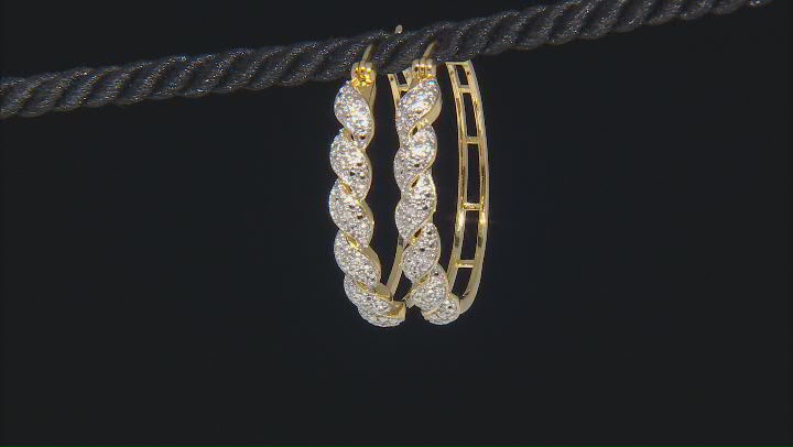 White Diamond Accent 14k Yellow Gold Over Bronze Hoop Earrings Video Thumbnail