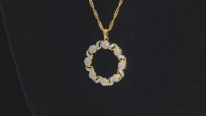 White Diamond Accent 14k Yellow Gold Over Bronze Circle Pendant With 18" Singapore Chain Video Thumbnail